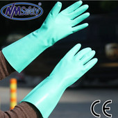 NMSAFETY 2023 Green Nitrile Industrial Arbeitshandschuhe Long Chemical Work Glove Diamond Grip On Palm Protective Glove For Work