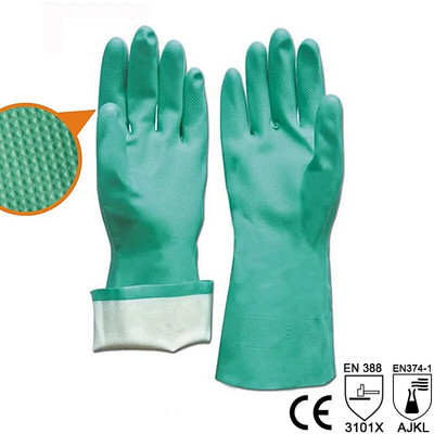 NMSAFETY 2023 Green Nitrile Industrial Arbeitshandschuhe Long Chemical Work Glove Diamond Grip On Palm Protective Glove For Work