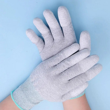 Бели антистатични ръкавици PU найлон-въглеродно покритие за пръсти Защитни работни ръкавици Неплъзгащи се Прахоустойчиви Електронни работни аксесоари
