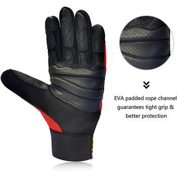 XYEHS 1 чифт предпазни ръкавици за катерене Противоплъзгащи се издръжливи въжени ръкавици Работни ръкавици с цели пръсти за спортове на открито, спасяване с рапел