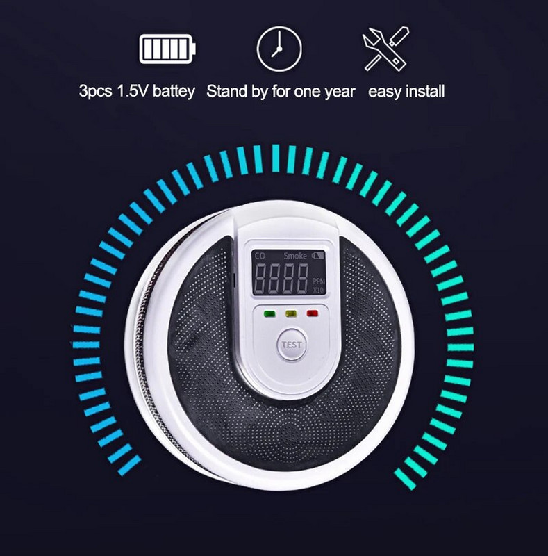 2 vienā CO un dūmu trauksmes ugunsdrošības dūmu detektors kompozīta neatkarīga tipa oglekļa monoksīda sensors mājas viesnīcu skolai