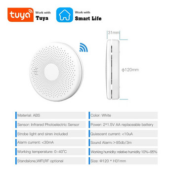 2 ΣΕ 1 Λειτουργία WiFi Tuya APP Smart Life Σπίτι Κουζίνα Δωμάτιο CO & ανιχνευτής καπνού Αισθητήρας πυρκαγιάς Ηχητικός συναγερμός Ειδοποίηση μονοξειδίου του άνθρακα