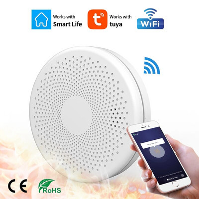 2 az 1-ben WiFi funkció Tuya APP Smart Life Otthon Konyha Szoba CO- és füstérzékelő érzékelő Tűzhang riasztás Szén-monoxid riasztás
