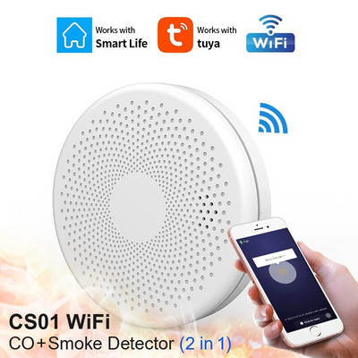 2 U 1 WiFi funkcija Tuya APP Smart Life Dom Kuhinja Soba CO & Detektor dima Senzor Zvuk požara Alarm Upozorenje za ugljični monoksid