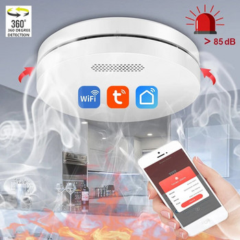 Ултра тънка WiFi функция Tuya Smart Life Семейна кухня Стая Магазин Детектор за дим Пожар PIR Звукова аларма Сензор CE EN14604 Одобрение