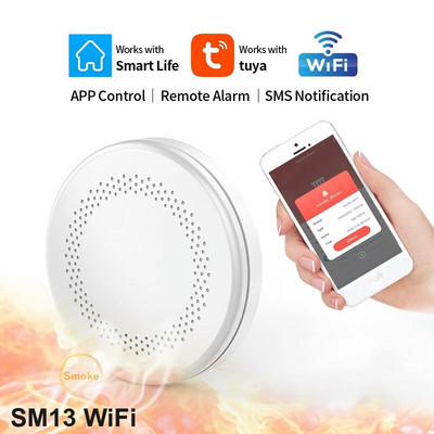 Funcție WiFi ultra subțire Tuya Smart Life Familie Bucătărie Cameră Magazin Detector de fum Incendiu PIR Senzor de alarmă sonoră Aprobare CE EN14604