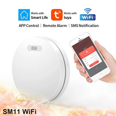 Funcție WiFi ultra subțire Tuya Smart Life Familie Bucătărie Cameră Magazin Detector de fum Incendiu PIR Senzor de alarmă sonoră Aprobare CE EN14604