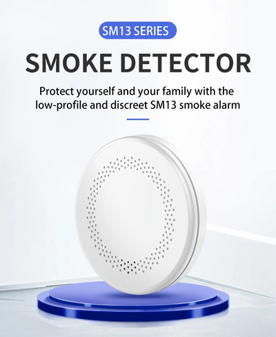 Detector de fum Tuya Smart Home Conectat WLAN Baterie AA Detector de incendiu Câștigătorul testului Detector de incendiu Wi-Fi Conform EN 14604