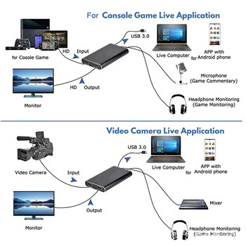 4K HDMI-съвместим USB 3.0 Video Capture Card 1080P 60fps HD Video Recorder Grabber за OBS Capturing Game Card Live