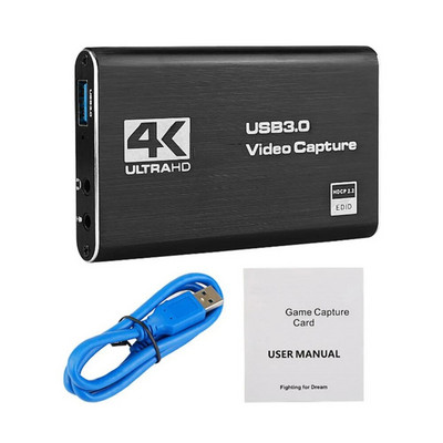 Ar 4K HDMI saderīga USB 3.0 video tveršanas karte 1080P 60 kadri/s HD video ierakstītājs, kas paredzēts OBS spēļu kartes tiešraides tveršanai