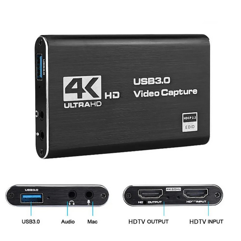 Ar 4K HDMI saderīga USB 3.0 video tveršanas karte 1080P 60 kadri/s HD video ierakstītājs, kas paredzēts OBS spēļu kartes tiešraides tveršanai