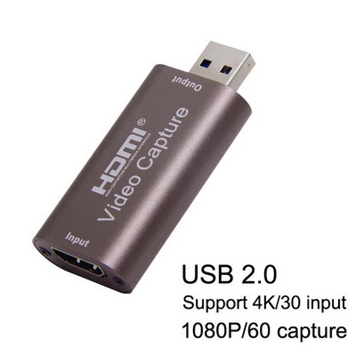 4K video tveršanas karte USB 2.0 HDMI saderīgs Grabber ierakstītājs spēļu tveršanai videokameras kameras tiešraides straumēšanas ierakstīšanai