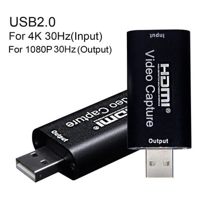 4K 1080P 60 Hz USB2.0 audio video uztveršanas karte HDMI uz USB 2.0 iegūšanas karte tiešraides straumēšanas plates kameras slēdzis spēļu ierakstīšana