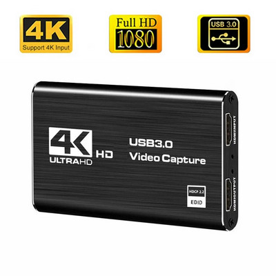 USB 4K 60Hz HDMI saderīga video tveršanas karte 1080P spēļu ierakstīšanas platei tiešraides straumēšanas kaste USB 3.0 tvērējs PS4 kamerai