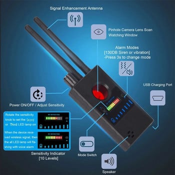 Многофункционален Gsm Rf сигнален детектор Радиовълнова Wifi сканираща сигнална детекция Детектор на обектива на камерата Anti-Candid Anti-Spy Detector шпионска екипировка