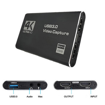 1080P USB3.0 HDMI συμβατή κάρτα εγγραφής βίντεο 4K 60/30Hz USB Grabber Recorder για ροή παιχνιδιού Live Stream Box