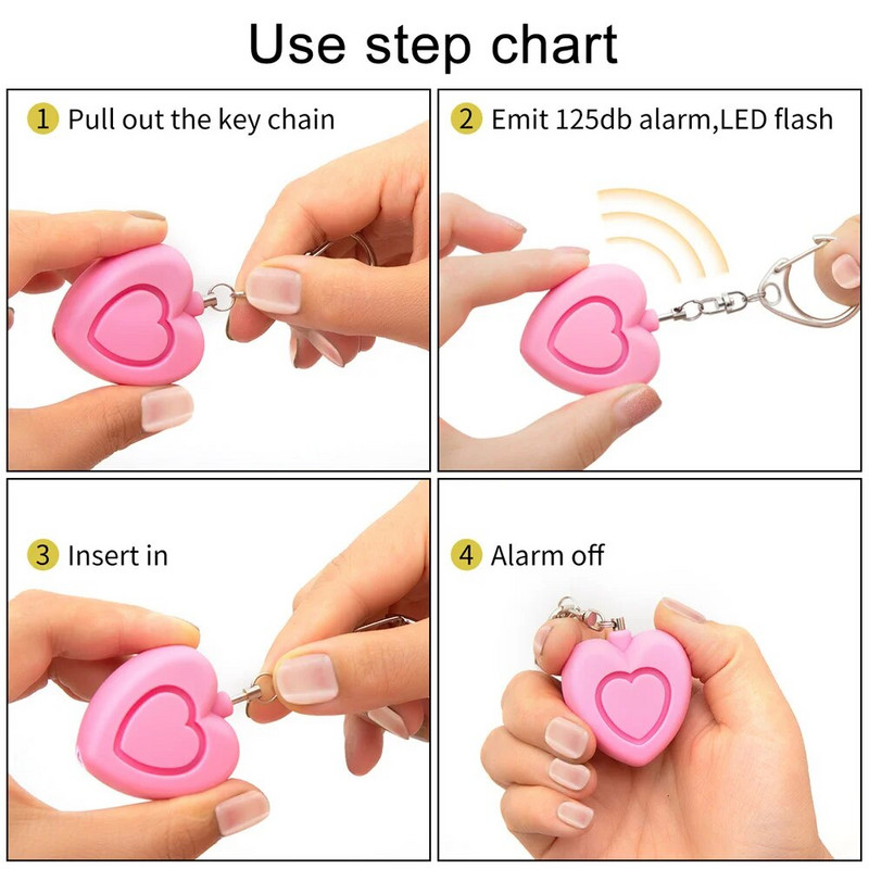 Drošības aizsardzība Bez piparu aerosola Pašaizsardzība Augsta decibelu signalizācija LED gaismas Casa Inteligente sirds formas pretaizdzīšanas signalizācija