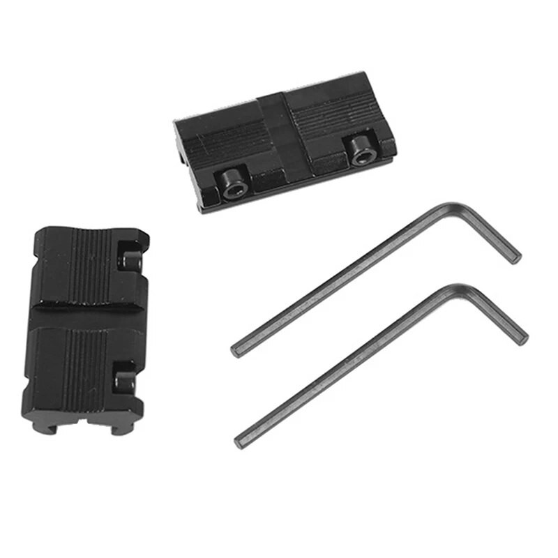 2 gab. taktiskā tēmekļa adaptera stiprinājuma pamatne, 11 mm cauruma līdz 20 mm Weaver Picatinny sliedes stiprinājuma medību šautenes gredzena pārveidotājs