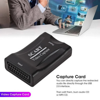 PzzPss USB 2.0 Κάρτα λήψης βίντεο 1080P Scart Gaming Box Εγγραφή Ζωντανής ροής Εγγραφή Home Office DVD Grabber Plug and Play