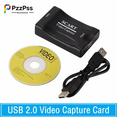 PzzPss USB 2.0 Video Capture Card 1080P Scart Gaming Record Box Запис на поточно предаване на живо Домашен офис DVD Grabber Plug And Play