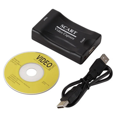 PzzPss USB 2.0 video tveršanas karte 1080P Scart spēļu ierakstu kaste Tiešraides straumēšana ierakstīšana Mājas biroja DVD satvērējs Plug and Play