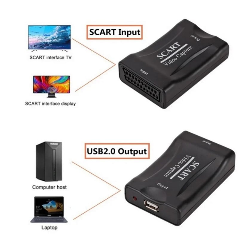 PzzPss USB 2.0 video tveršanas karte 1080P Scart spēļu ierakstu kaste Tiešraides straumēšana ierakstīšana Mājas biroja DVD satvērējs Plug and Play
