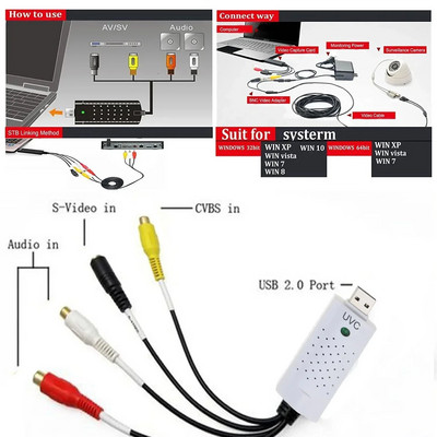 USB2.0 VHS uz DVD pārveidotājs RCA CVBS AV S-video Audio Video Drošības kamera TV Box VHS atskaņotājs Ierakstīšanas karte NTSC PAL PC