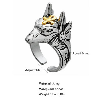 Προσωπικό δαχτυλίδι αυτοάμυνας Anubis Egyptian Cross Beast Δαχτυλίδι κατά των λύκων Δαχτυλίδι από ανοξείδωτο ατσάλι Ρυθμιζόμενο δαχτυλίδι λύκου