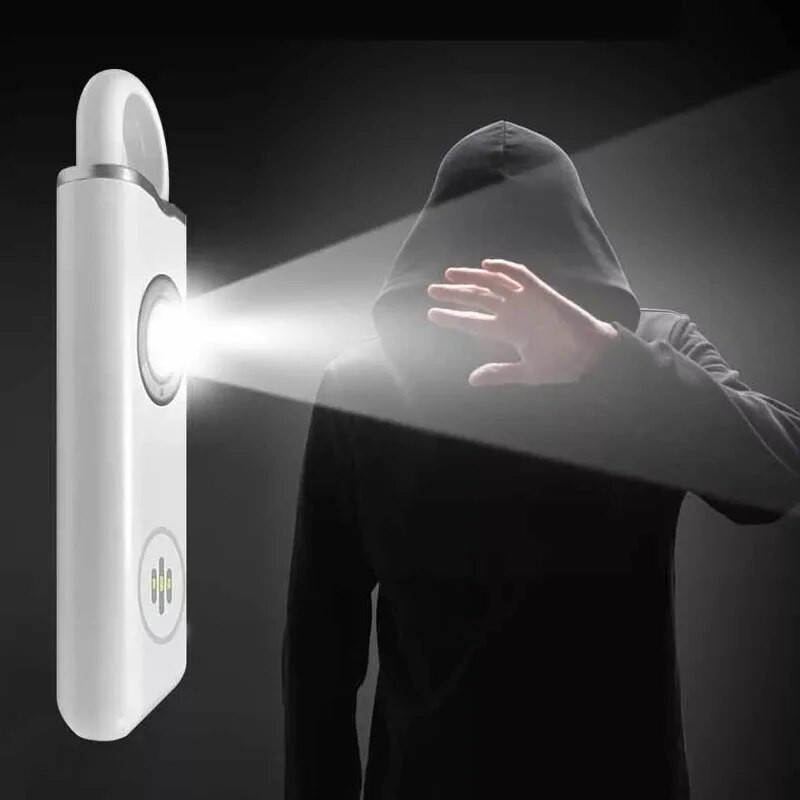 Önvédelmi LED zseblámpa USB újratölthető kulcstartó lámpa biztonsági riasztóval, védőkellékekkel női kültéri vészhelyzeti eszköz