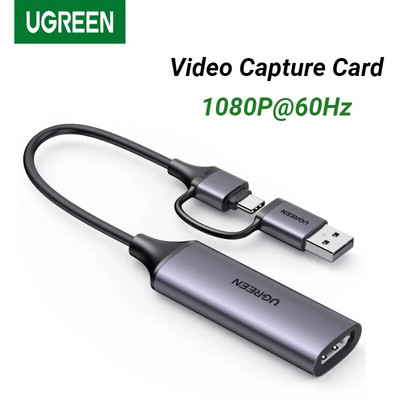 UGREEN HDMI videohõivekaart 1080P@60Hz HDMI-C-tüüpi USB-videohaardekarp arvuti arvutikaamera jaoks, otseülekande salvestus