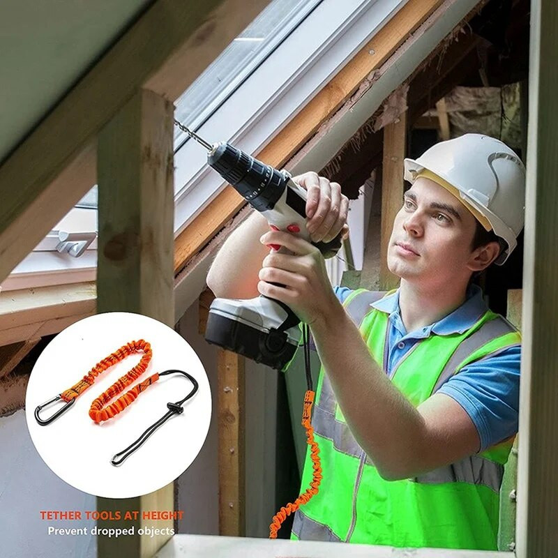 Instrumentu siksna, 6 gab. drošības aukla ar karabīni, triecienu absorbējoša drošības aukla, regulējama drošības aukla darba instrumentiem