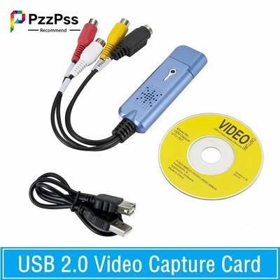 PzzPss Φορητό VHS DC60 Μετατροπέας κάρτας λήψης βίντεο DVD Δέκτης τηλεόρασης USB 2.0 Προσαρμογέας κάρτας λήψης ήχου βίντεο για υπολογιστή Win 7