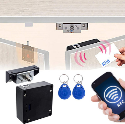 Elektroniskā skapja slēdzene, viedās NFC RFID slēdzenes, slēptā DIY skapja slēdzene ar bīdāmo aizbīdni divdurvju skapja atvilktnes kokam