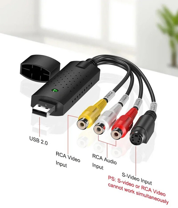 USB 2.0 CVBS S-video AV audio video tveršanas karte DVD videomagnetofonam drošības kamerai VHS atskaņotājs TV televizora pierīce operētājsistēmai MAC Windows Win7/8/10