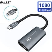 4K 1080P C tipa C HDMI saderīgs video tveršanas karte USB video satvērējs PS4 PS5 slēdža spēlei, kamerai tālrunis, ierakstiet datora tiešraidi