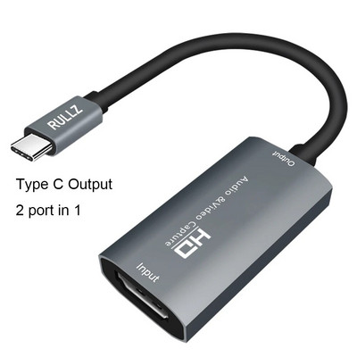 4K 1080P C tipa C HDMI saderīgs video tveršanas karte USB video satvērējs PS4 PS5 slēdža spēlei, kamerai tālrunis, ierakstiet datora tiešraidi