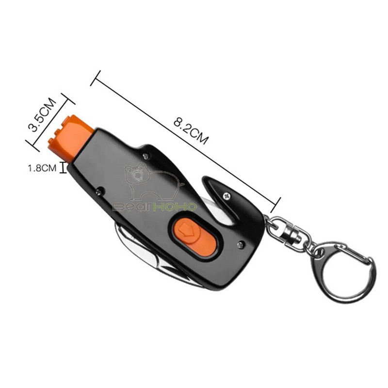 6 az 1-ben autó biztonsági kalapács és biztonsági öv vágó vészkulcstartó automata ablaktörő EDC menekülési eszköz elektrosztatikus eltávolítás