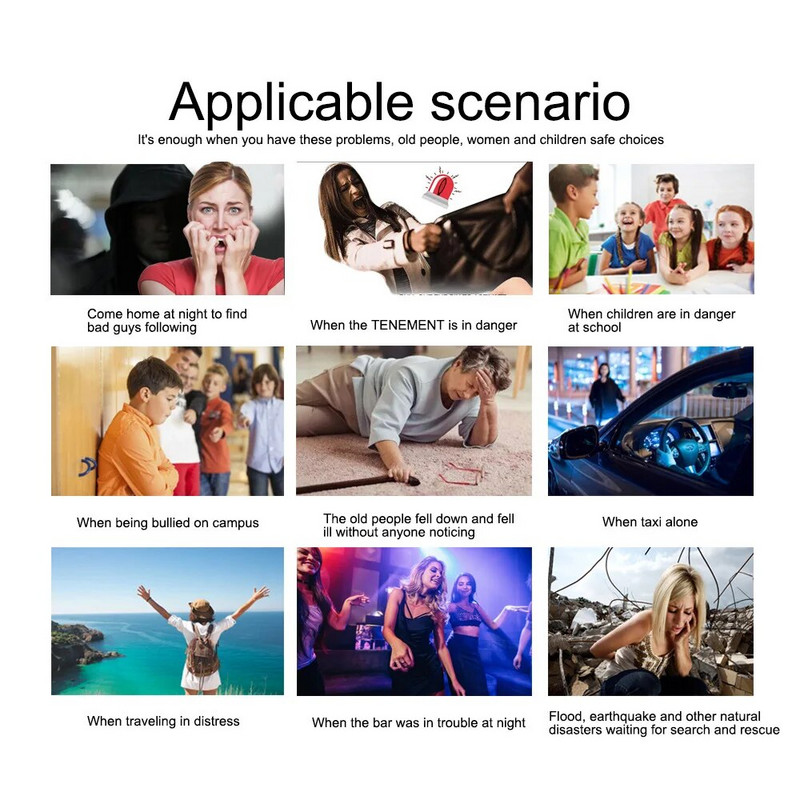 130 dB savigynos raktų pakabuko signalizacija su LED lempute Asmeninė apsauga Apsaugokite garsiai avarinį įspėjimą Moterims Vaikams Vyresniems