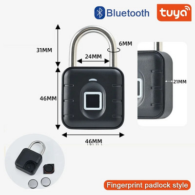 Tuya Bluetooth Smart biometrinis pirštų atspaudų durų užraktas be rakto Greitas atrakinimas Apsauga nuo vagystės pakabinama spyna IP67 Neperšlampama namų kelionių apsauga
