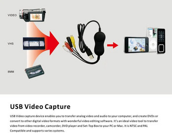 USB 2.0 Κάρτα λήψης ήχου βίντεο DVD VHS DVR S-video AV Αναλογική συσκευή εγγραφής βίντεο Grabber σε ψηφιακό μετατροπέα για Mac Win10 windows