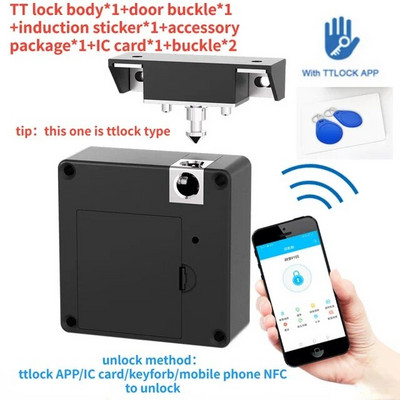 Viedā koka durvju slēdzene, bezatslēgas, neredzamā elektroniskā slēdzenes karte Bukkle TTlock App atbloķēšanas skapja skapja skapja mēbeļu atvilktņu viedās slēdzenes