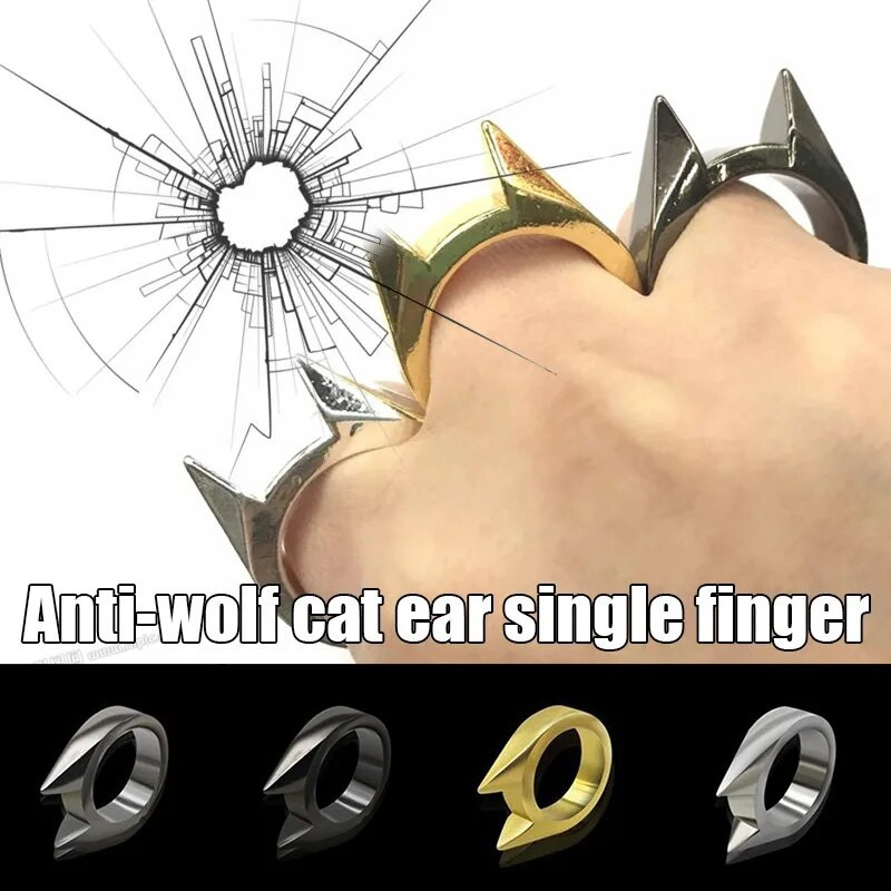 1Pcs Жени Мъже Пръстен за безопасност Инструмент за самоотбрана Безименен пръст от неръждаема стомана Защитен пръстен Инструмент Сребро Злато Черен цвят