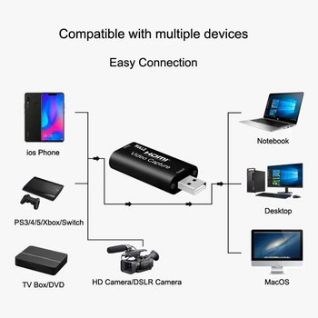 4K HDMI към USB 2.0 карта за заснемане на видео 1080P тип C Game Grabber DVD HD камера Обучаваща кутия за запис за PS4 XBOX поточно предаване на живо