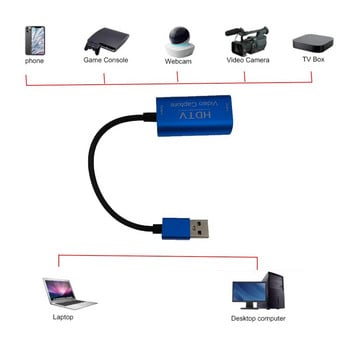 HD 1080P USB C Συμβατό με HDMI σε USB3.0 With Line Video Capture Εγγραφή παιχνιδιών με κάρτα Ζωντανή μετάδοση ροής για επιτραπέζιους φορητούς υπολογιστές