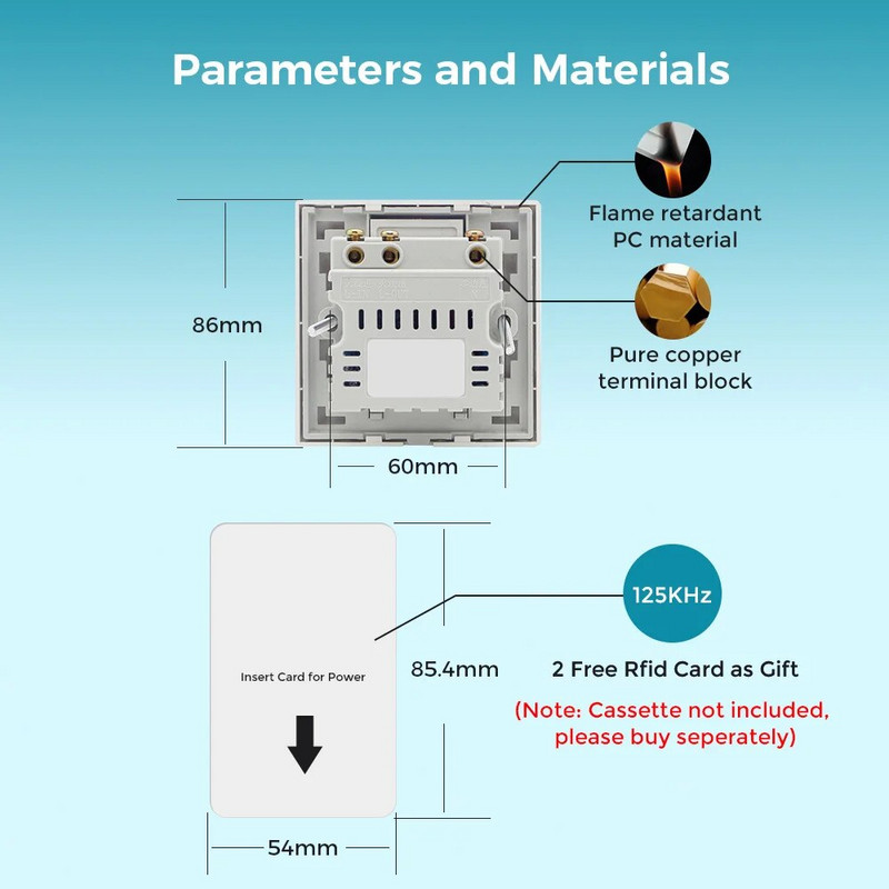 hiread Control acces pe perete Economie de energie cu carte de identitate de 125KHz, cum ar fi TK4100/T5577/EM4305 pentru întrerupător electronic de inducție pentru camera de hotel