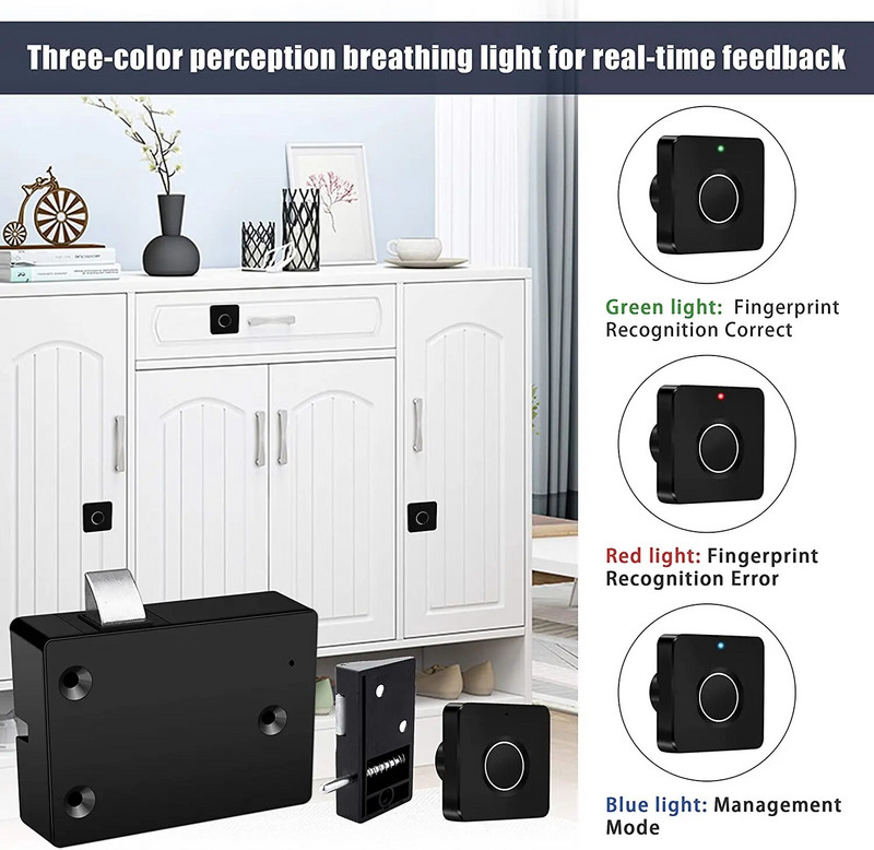 Įkraunamos baterijos pirštų atspaudų identifikavimo stalčiaus spintelės užraktas 2 kartos mikroschema išmanusis baldų užraktas