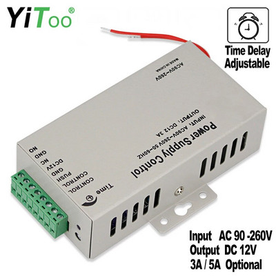 YiToo uus DC12V juurdepääsukontrolli toiteplokk AC90V-260V sisend NO/NC väljund 3A/5A ajaviivitus reguleeritav elektrilukkude jaoks