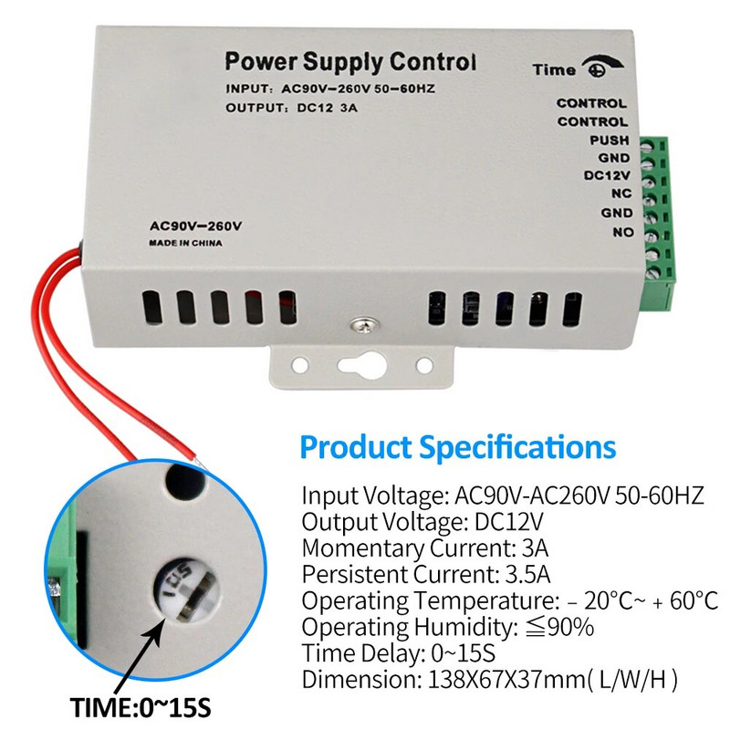 YiToo jauns DC12V piekļuves kontroles barošanas bloks AC90V-260V ieeja NO/NC izeja 3A/5A laika aizkave regulējama elektriskajām slēdzenēm