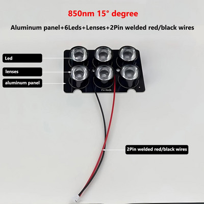 Πίνακας πίνακα IR Illuminator Floodlight για κάμερα ασφαλείας, πλάκα + 6 LED + φακούς + 2 ακίδες Κόκκινα/Μαύρα καλώδια