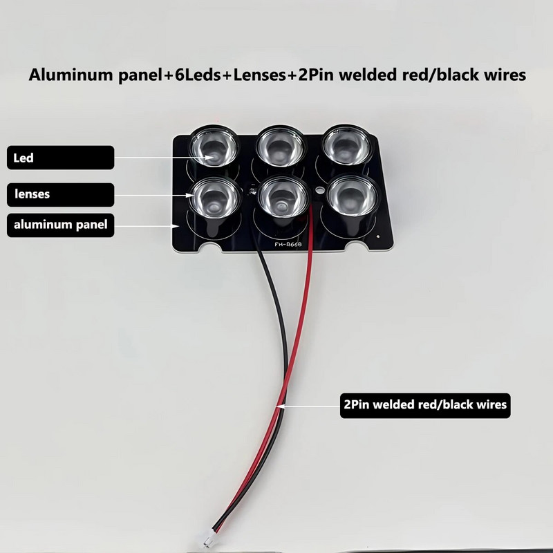 Πίνακας πίνακα IR Illuminator Floodlight για κάμερα ασφαλείας, πλάκα + 6 LED + φακούς + 2 ακίδες Κόκκινα/Μαύρα καλώδια